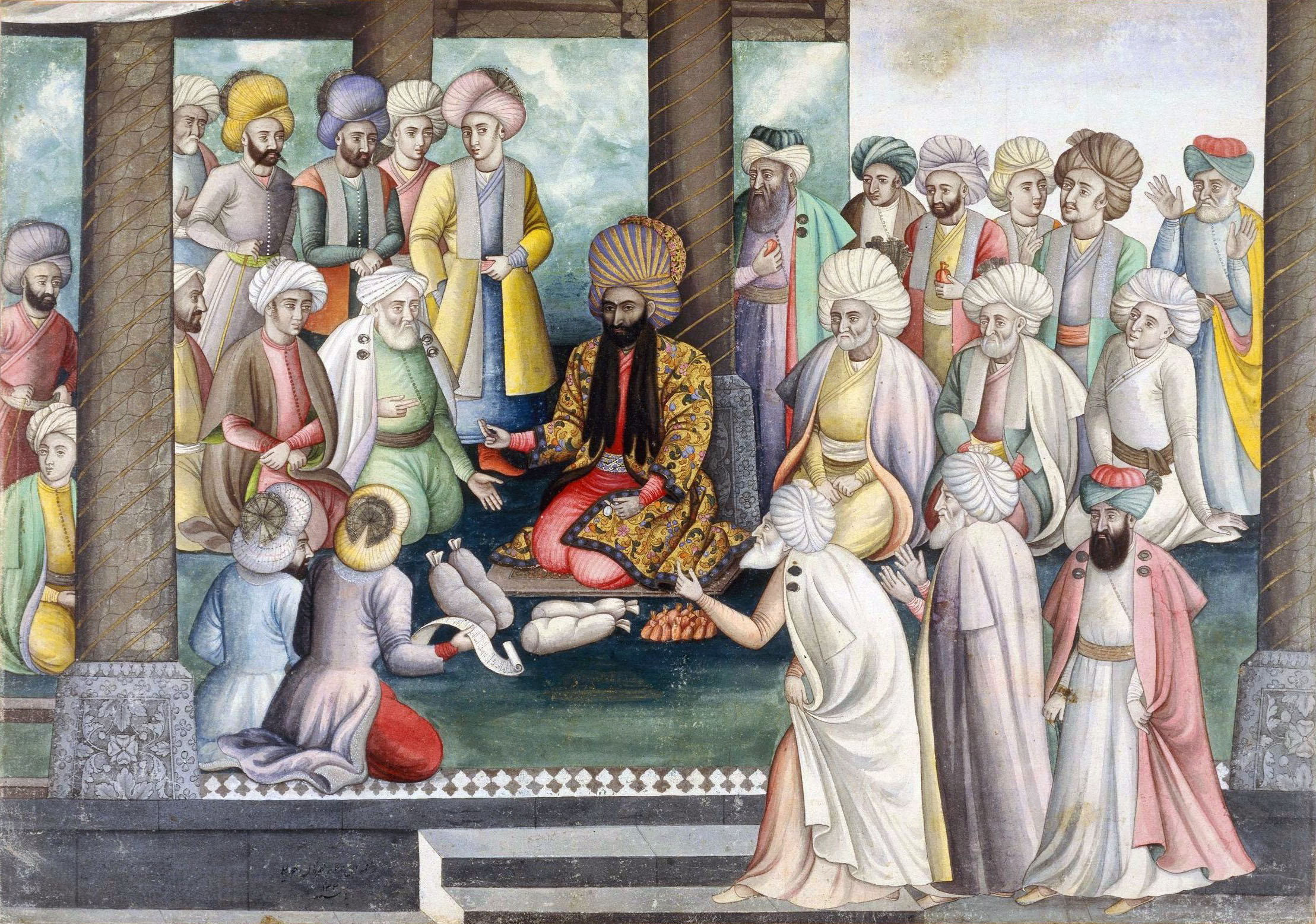 Audience à la cour, signée Mohammad Zamân, 1720-1721.