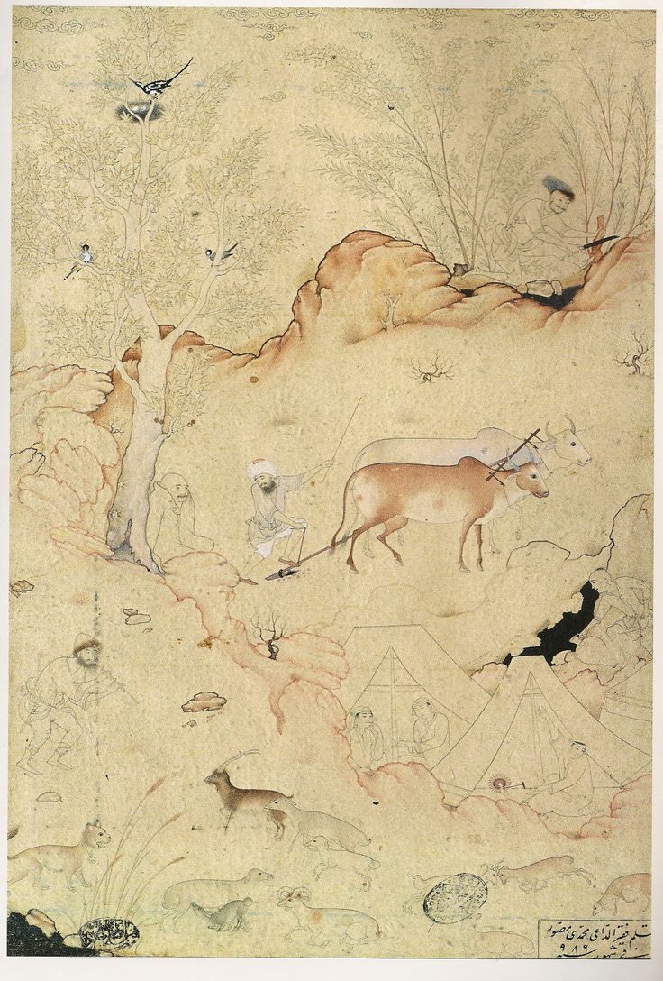 L'ascète retiré du monde et le laboureur, Mohammadi, 1578-1579, dessin à la plume 