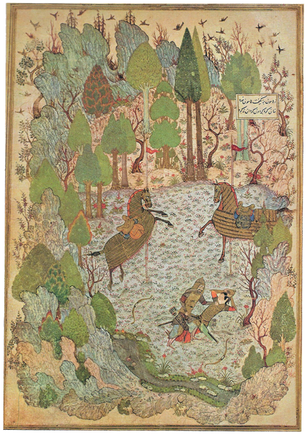 Combat de Houmây et Houmâyoun, page des poèmes de Khwaju Kermani (1280-1352),